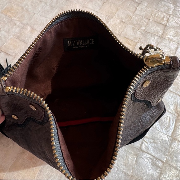 Mz Wallace Brown Black Clutch Bag with Fringe western style purse suede leather - Picture 13 of 14